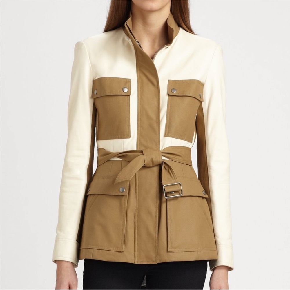 Theory Macaire Belted Leather Waxed Cotton Jacket Size Large